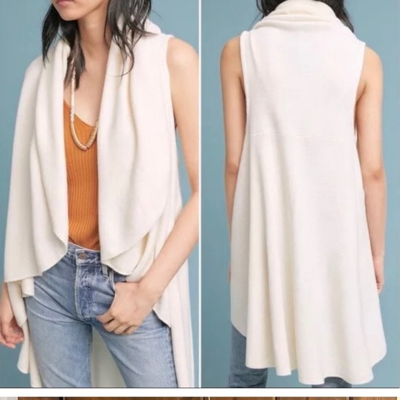 Moth Sweaters - Anthropologie MOTH Cascades Shawl Sweater Vest in Ivory ONE SIZE
